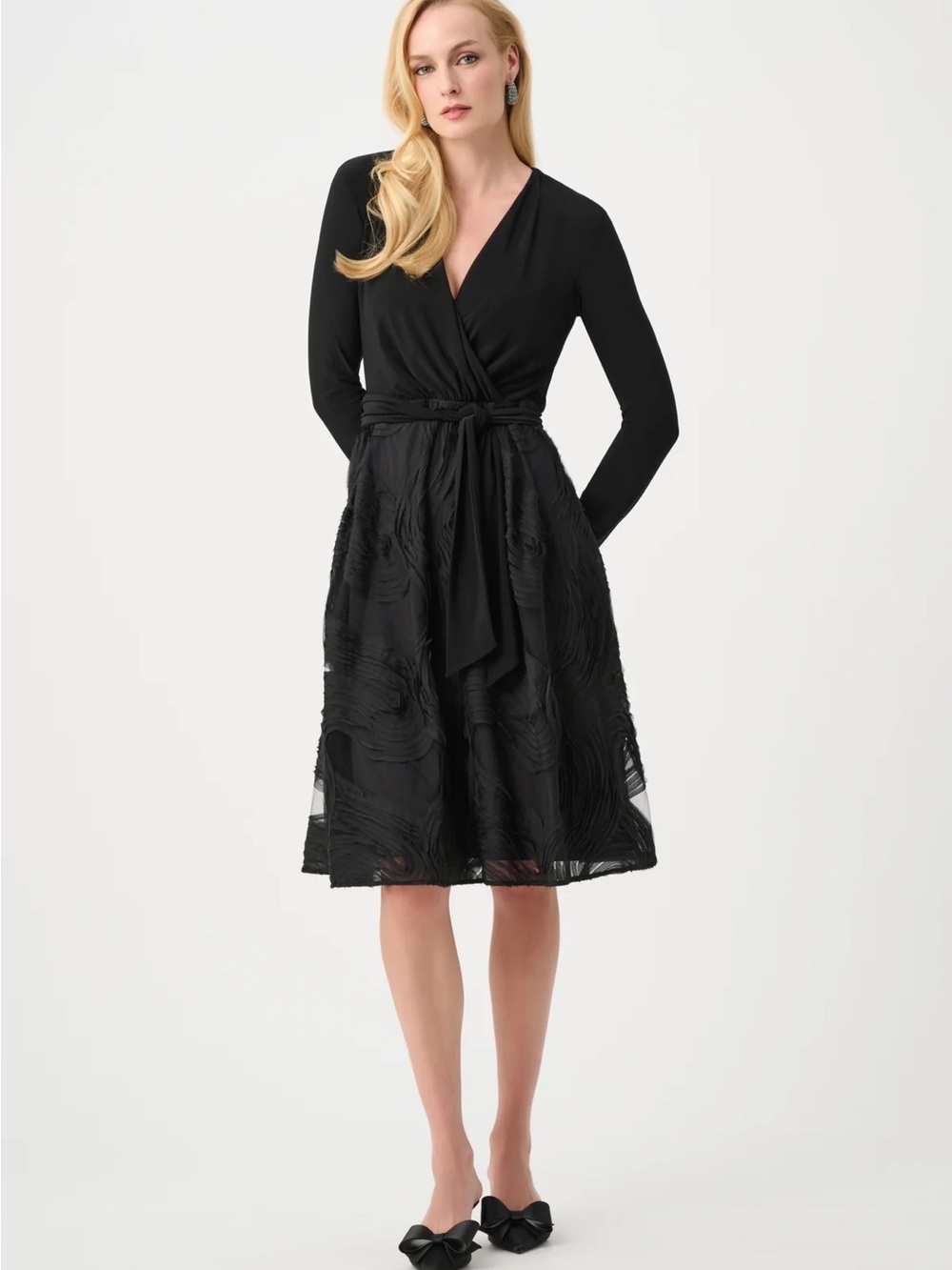Joseph Ribkoff Black Textured Wrap Midi Dress